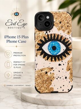 Evil Eye Boutique iPhone 15 Plus Case - Gold Glitter Eye Design